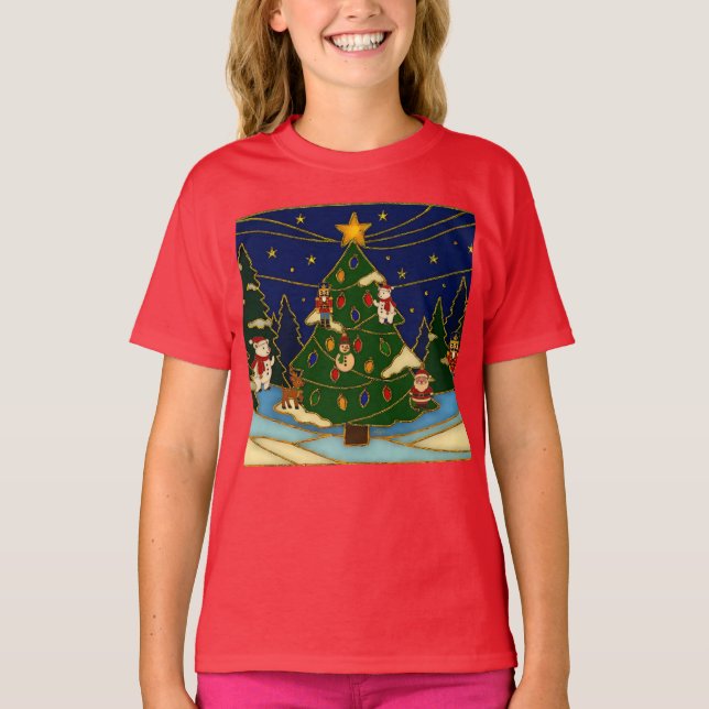 Camiseta Cloisonne Art Whimsical Forest Classic Christmas  (Frente)
