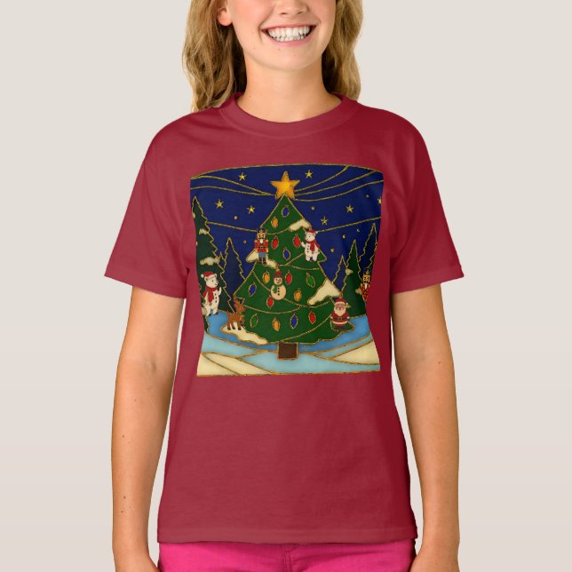 Camiseta Cloisonne Art Whimsical Forest Classic Christmas  (Frente)
