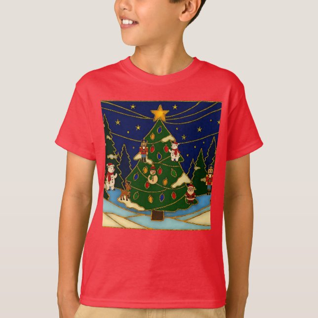 Camiseta Cloisonne Art Whimsical Forest Classic Christmas  (Frente)