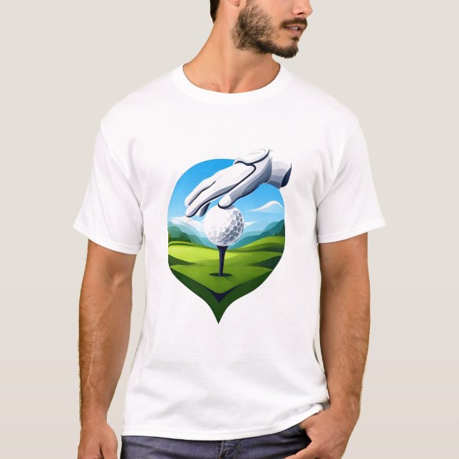 Camiseta Close-Up de Bola de Golfe em Tee com Luva (Frente)