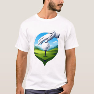 Camiseta Close-Up de Bola de Golfe no Tee com Luva