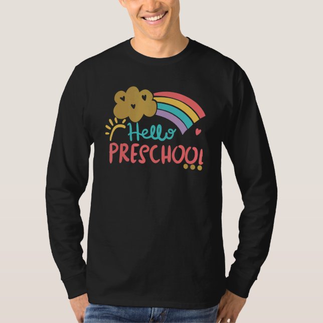 Camiseta Cloud Rainbow Alô, Professor De Pré-Escolas De Vol (Frente)