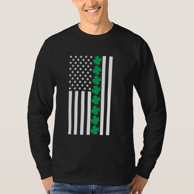 Camiseta Clover American Flag Shamrock Dia de São Patrício  (Frente)
