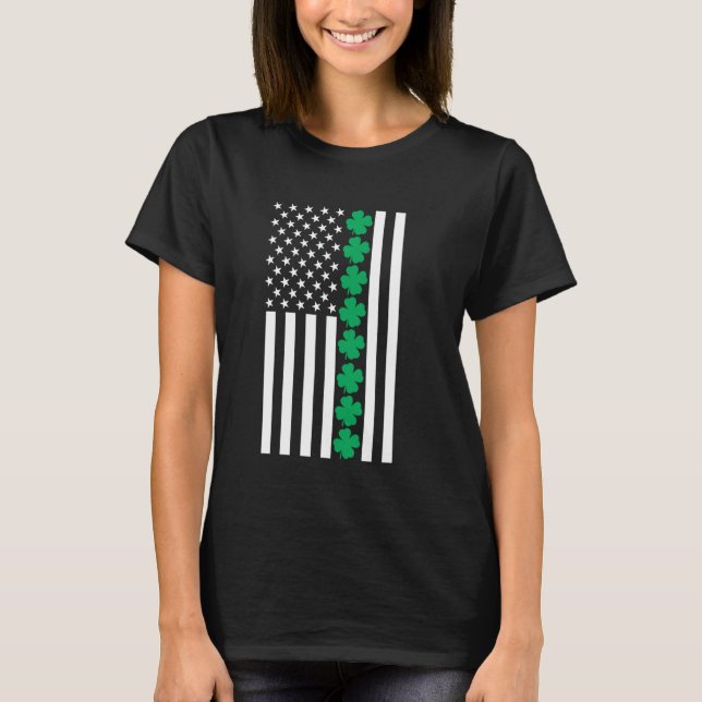 Camiseta Clover American Flag Shamrock Dia de São Patrício  (Frente)