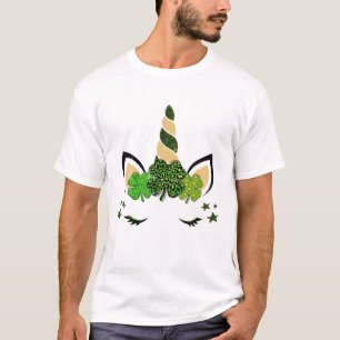 Camiseta Clover Leaf Unicorn Cabeça Rua Patrick Day Graphi