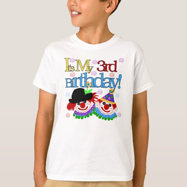 Camiseta Clowns o aniversário de 3 anos (Frente)