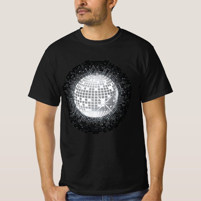 Camiseta Clube de Dança de Bola de Disco Branco e Preto - D (Frente)
