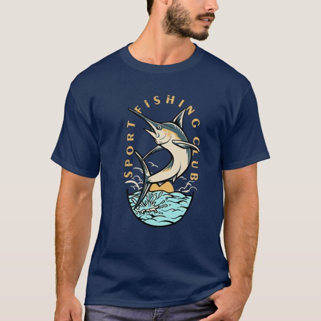 Camiseta Clube de Esportes de Pesca com Gráfico de Peixes (Frente)