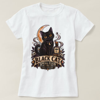Camiseta Clube de Feitiços de Gato Preto Halloween Mágico