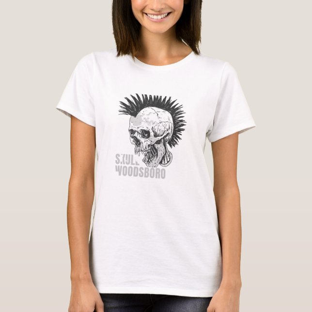 Camiseta Clube de filme de horror do crânio de Woodsboro Ha (Frente)