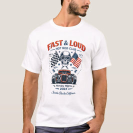 Camiseta Clube de Hot Rod Rápido e Barulhento Gráfico de Co