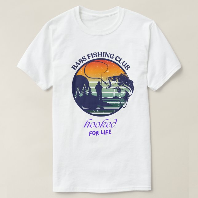 Camiseta Clube de Pesca de Robalo Pôr do Sol Retro (Frente do Design)