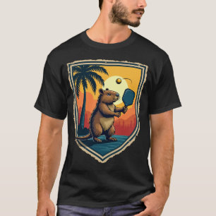 Camiseta Clube de Pickleball Capybara Logotipo Retro Palma