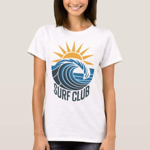 Camiseta Clube de Surf Arte Retro Onda Oceânica Sol Verão