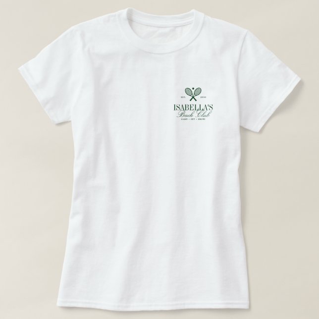 Camiseta Clube de Tênis de Solteira Branco Elegante Persona (Frente do Design)