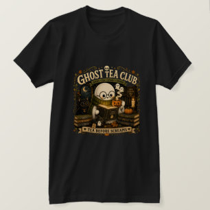 Camiseta Clube do Chá Fantasma Bibliófilo Halloween Retro