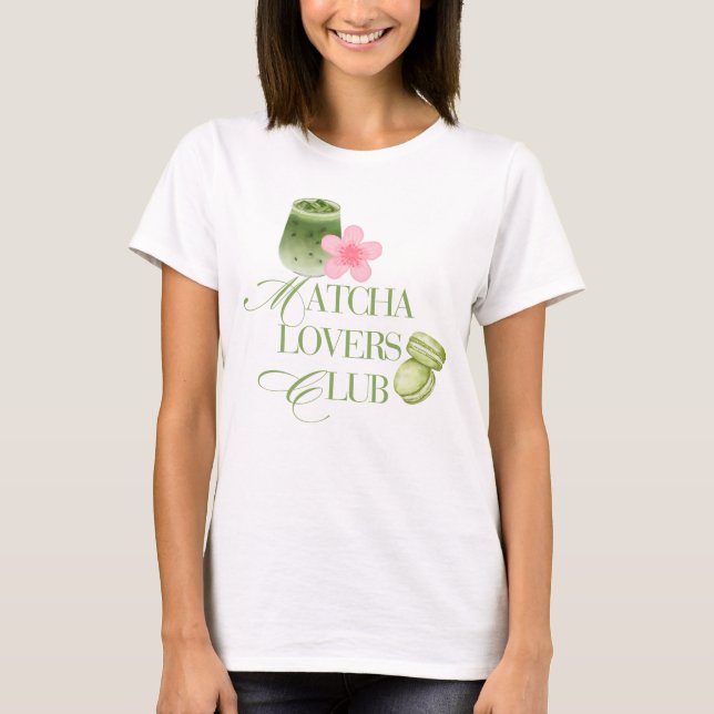 Camiseta Clube dos Amantes de Matcha Macarons de Chá Verde  (Frente)