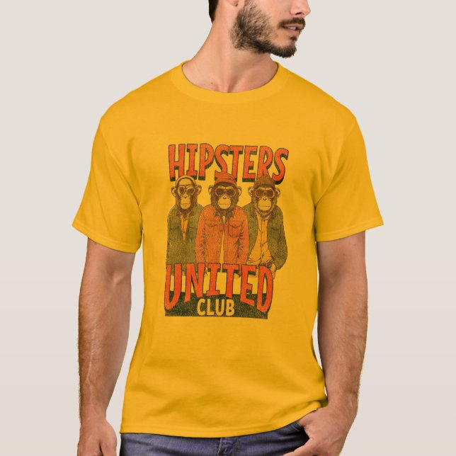 Camiseta Clube dos Hipsters Unidos. Macacos estilosos. (Frente)