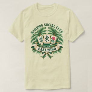 Camiseta Clube Social de Mahjong East Wind Emblema Retro do