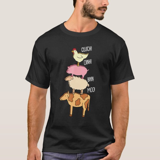 Camiseta Cluck Oink Baa Moo Animal Farmer Fazenda Suíno E (Frente)