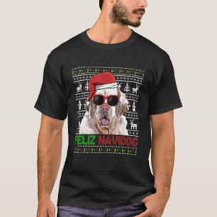 Camiseta Clumber Spaniel Dog Feliz Navidog Feliz Natal Engr