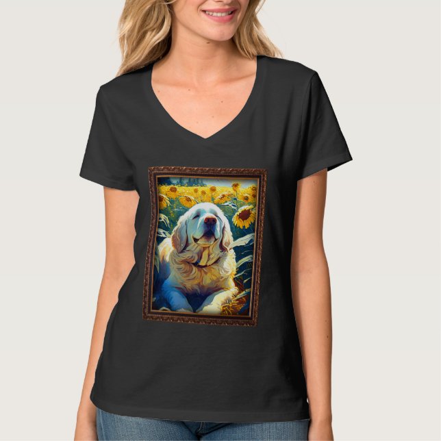 Camiseta Clumber Spaniel Painting Sunflower Flower Mom Wome (Frente)