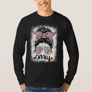 Camiseta Cna Life Messy Bun Pink Leopard Bleached Nurse D
