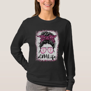 Camiseta Cna Life Messy Bun Pink Leopard Bleached Nurse D