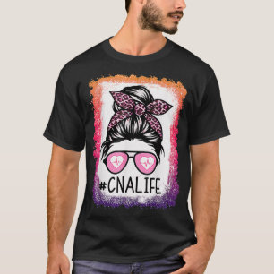 Camiseta CNA Nurse Life Bleached s Pink Leopard Messy Bun W