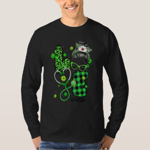 Camiseta Cna Nurse Life Messaging Bun Leopard Xadrez Irland