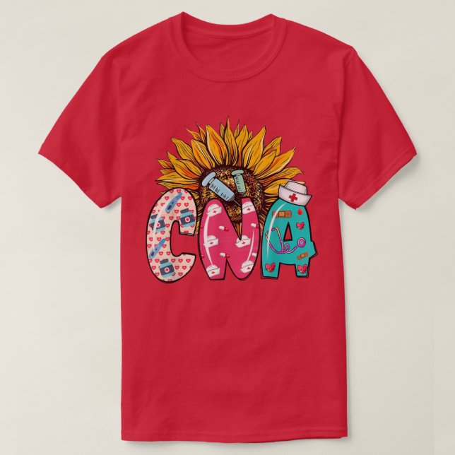 Camiseta CNA Sunflower Stethoscope Enfermeira Que Engraçado (Frente do Design)