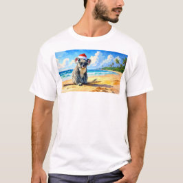 Camiseta Coala de Chapéu de Papai Noel ao Sol e Surf
