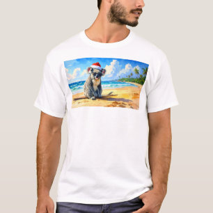 Camiseta Coala de Chapéu de Papai Noel ao Sol e Surf