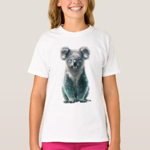 Camiseta Coala Fofo Cinza e Azul Turquesa Pintado à Mão par
