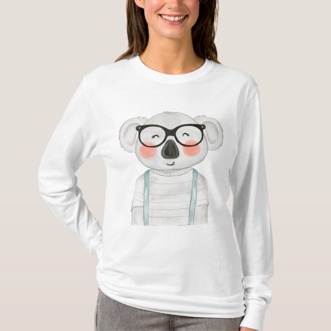 Camiseta Coala Fofo em Aquarela com Óculos (Frente)