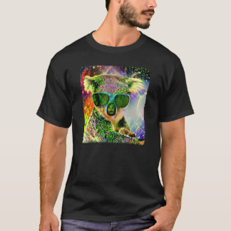 Camiseta Coala Fofo Usa Óculos De Sol Padrão De Flores Selv