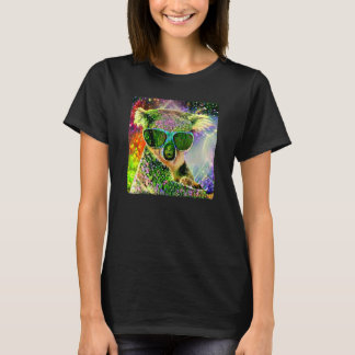 Camiseta Coala Fofo Usa Óculos De Sol Padrão De Flores Silv