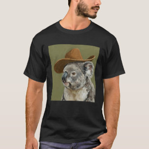 Camiseta Coala Fofo Vestindo um Chapéu de Cowboy