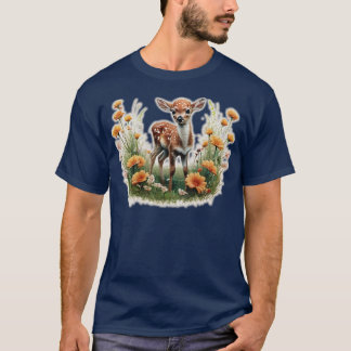 Camiseta coberto num campo de flores