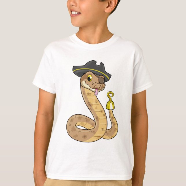 Camiseta Cobra como Pirata com Mão Gancho e Elemento (Frente)