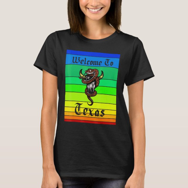 Camiseta Cobra Cow Skull Bem-vindo ao Texas Sunset (Frente)