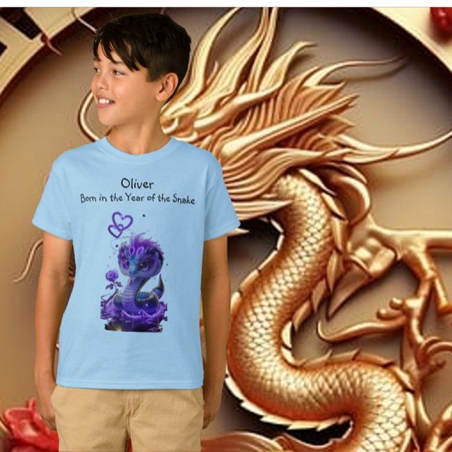 Camiseta Cobra de Ano Novo Chinês de Aniversário de Meninos (Criador carregado)