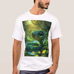 Camiseta Cobra de Chibi Verde Azul e Bonito com T-Shirt Gra