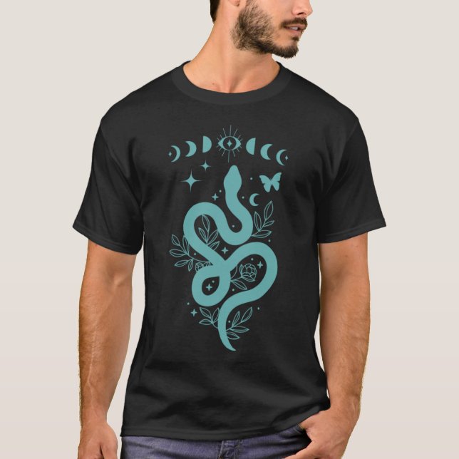Camiseta Cobra de Fase Verde Azul Teal e Sua Mística (Frente)