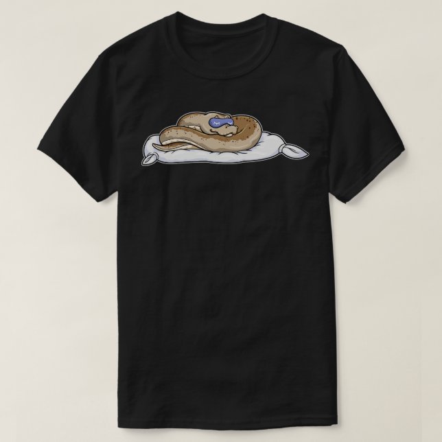 Camiseta Cobra dormindo com máscara de dormir no cobertor (Frente do Design)