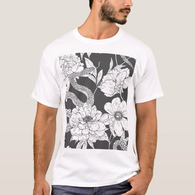 Camiseta cobra e flores (Frente)