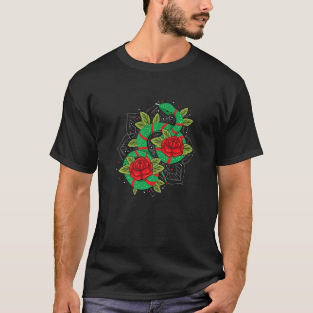 Camiseta Cobra Em Cobra De Rosa vermelha De Envenenamento A (Frente)