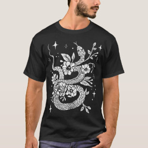 Camiseta Cobra Floral Witchy, Arte Desenhada De Mão Gótica