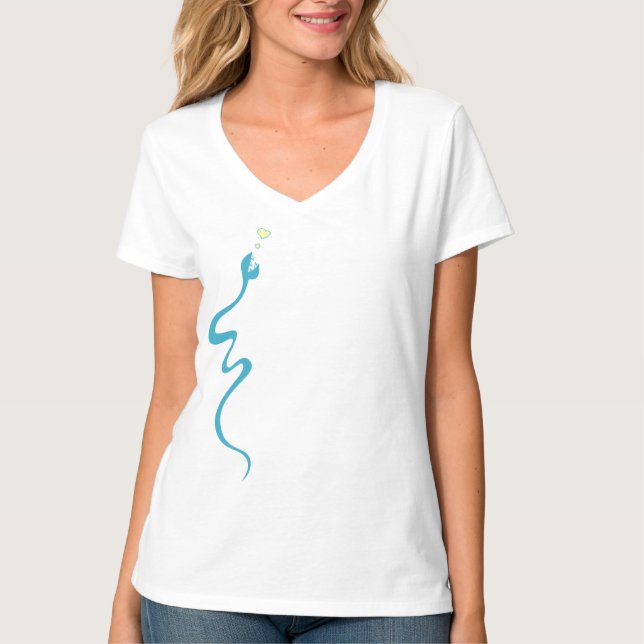 Camiseta Cobra Loving azul bonito dos desenhos animados (Frente)