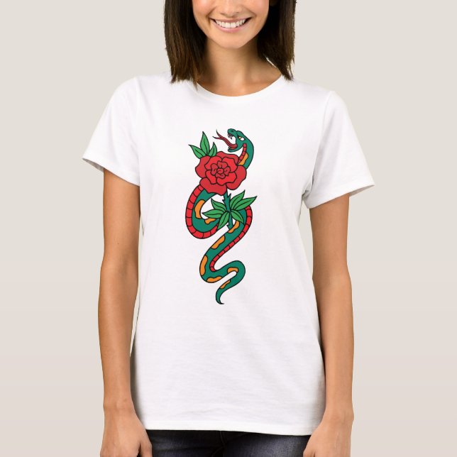 Camiseta Cobra molhado em torno de uma arte de tatuagem Ros (Frente)